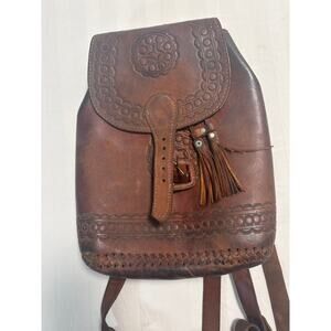Vintage handmade brown leather backpack